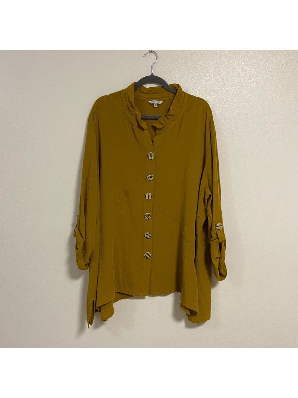 John Mark Shirt Women Size 3X Golden Mustard Button up Shirt Top Roll up sleeve